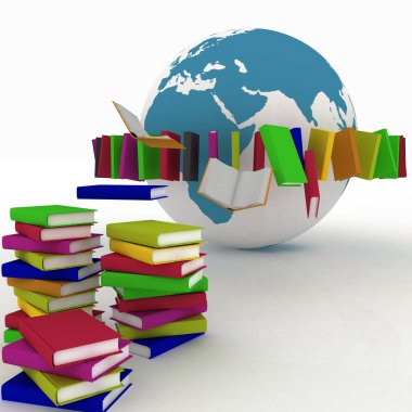 Books fly into belt round the earth clipart