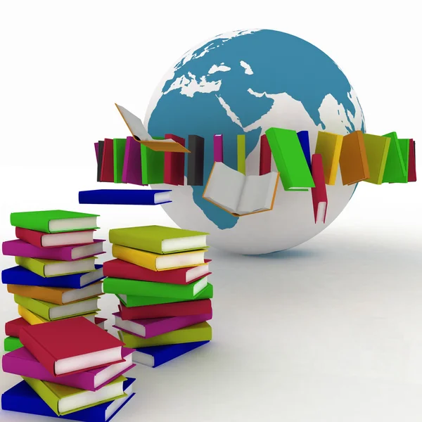 Books fly into belt round the earth — Stock Photo, Image