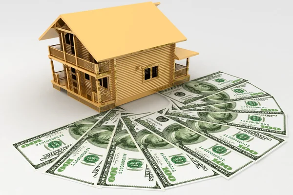 Huis en dollars op de witte achtergrond — Stockfoto