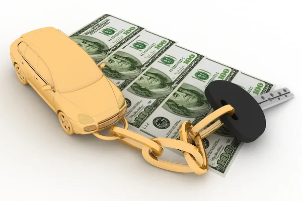 Auto sleutel en dollars op de witte achtergrond — Stockfoto