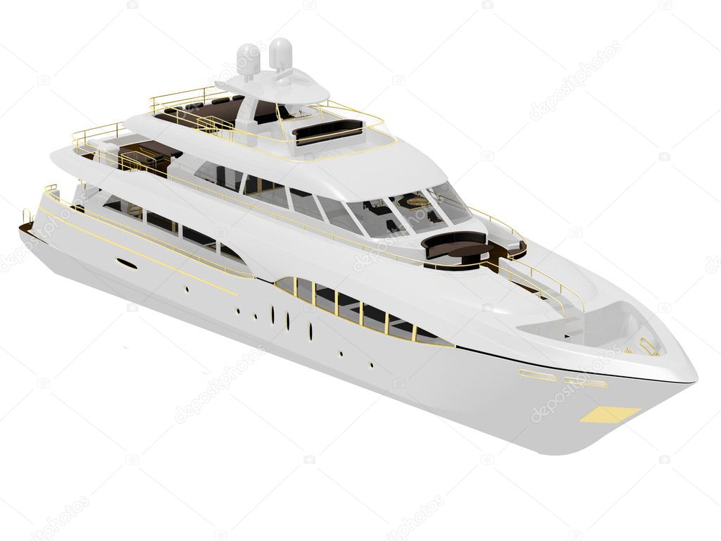 White pleasure yacht isolated on a white background