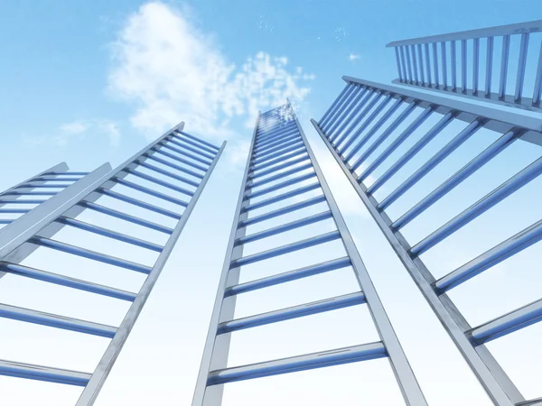 Leitern, die zu Wolken führen - gerendert in 3D — Stockfoto