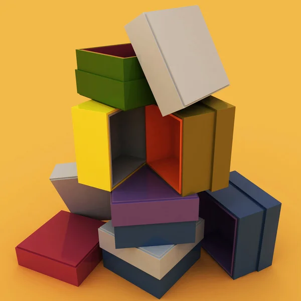 3D tomma lådor med lock för gåvor — Stockfoto