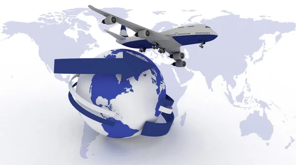 Avión de reacción de pasajeros 3d viaja por todo el mundo —  Fotos de Stock