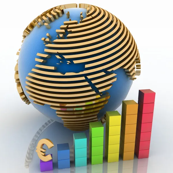 Lowering chart with earth and symbol of euro — Stock Photo, Image