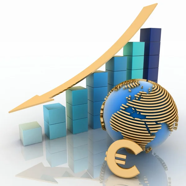 Sänka diagram med pilen och symbol för euron — Stockfoto