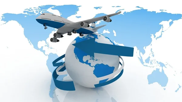 Samolot pasażerski odrzutowiec podróżuje po całym świecie — Zdjęcie stockowe