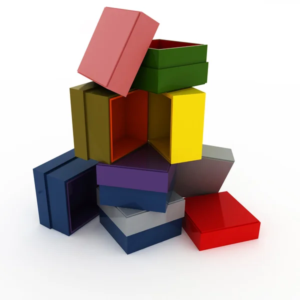 Caixas 3D vazias com capa para presentes — Fotografia de Stock