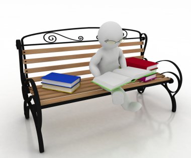 Man spectacled sits on a bench and reads a book clipart