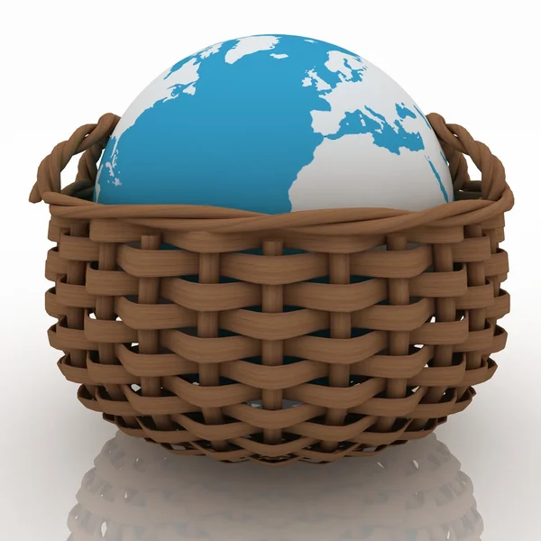 Wiklinowy koszyk zawierający Globus — Zdjęcie stockowe