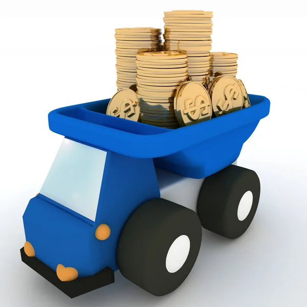 Παιχνίδι φορτηγό φορτωμένο με κέρματα — Φωτογραφία Αρχείου