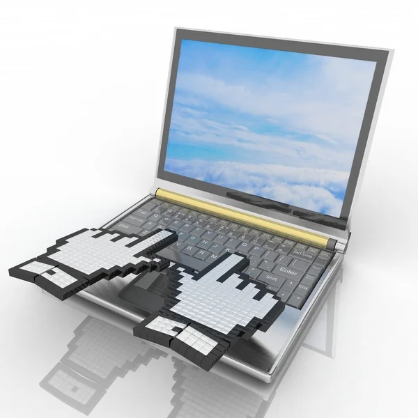 Kezében laptop billentyűzet szimbólum — Stock Fotó