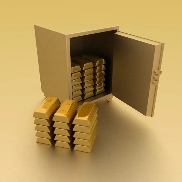 Сейф с золотыми слитками — стоковое фото