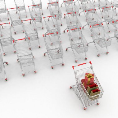 Many shopping carts. 3d render. clipart