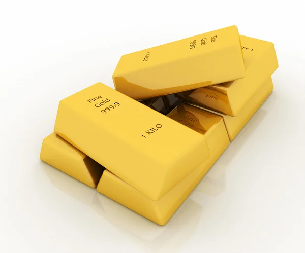 3D zlaté cihly izolovaných na bílém pozadí — Stock fotografie