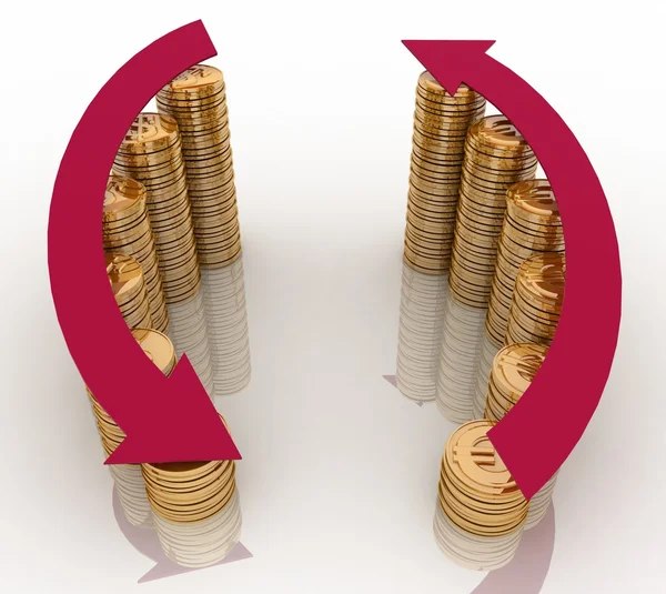 Diagram of golden coins with a arrow on a white — Stock Photo, Image