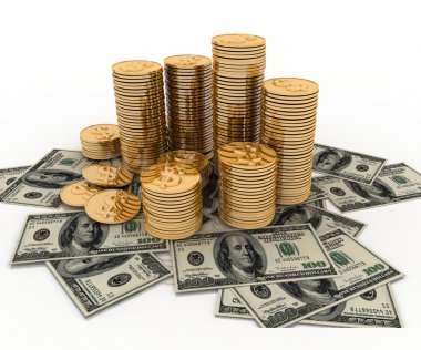 Amerikan para birimi simgesinin 3D render resmi