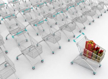 Many shopping carts. 3d render. clipart