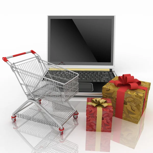 Koncepce nákupu dárků na internetu — Stock fotografie
