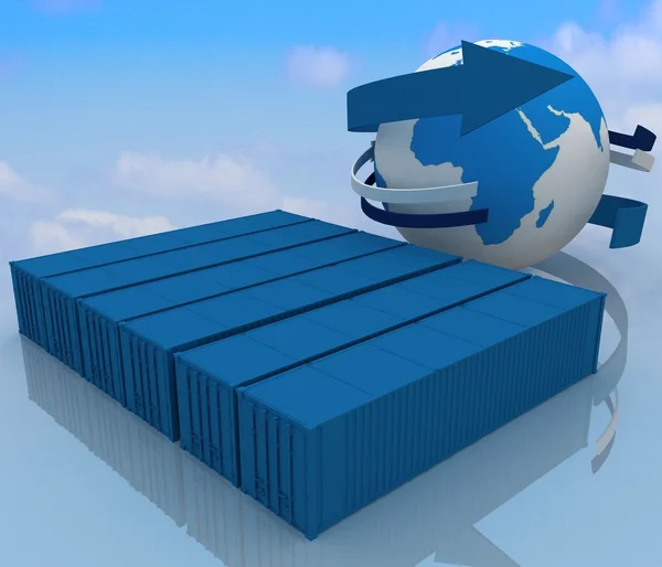 Container mit Globus auf weißem Hintergrund — Stockfoto