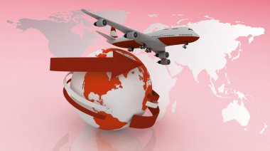 Passenger jet airplane travels around the world clipart