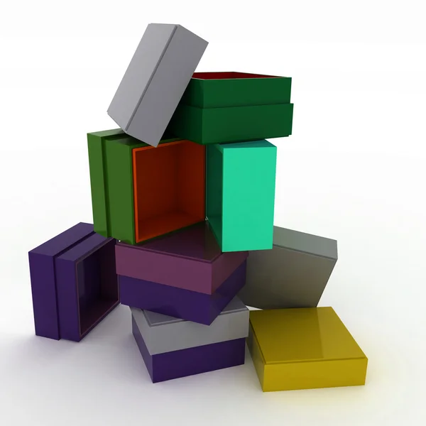 Caixas 3D vazias com capa para presentes — Fotografia de Stock