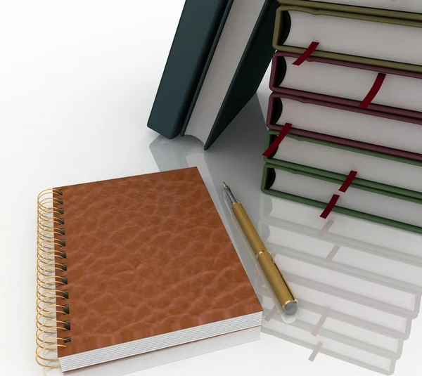 Cadernos e caneta sobre fundo branco — Fotografia de Stock