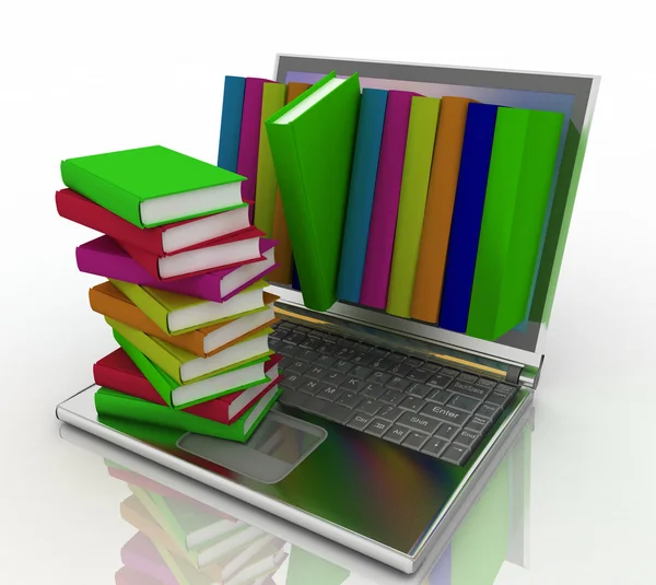 Könyvek a laptop egy fehér háttér — Stock Fotó