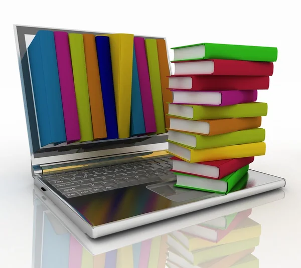 Bücher vom Laptop auf weißem Hintergrund — Stockfoto