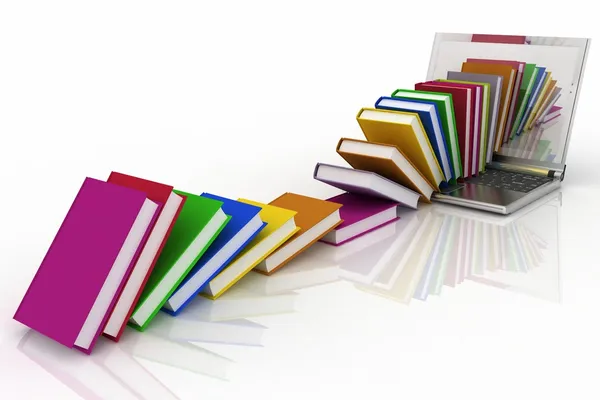 Bücher vom Laptop auf weißem Hintergrund — Stockfoto