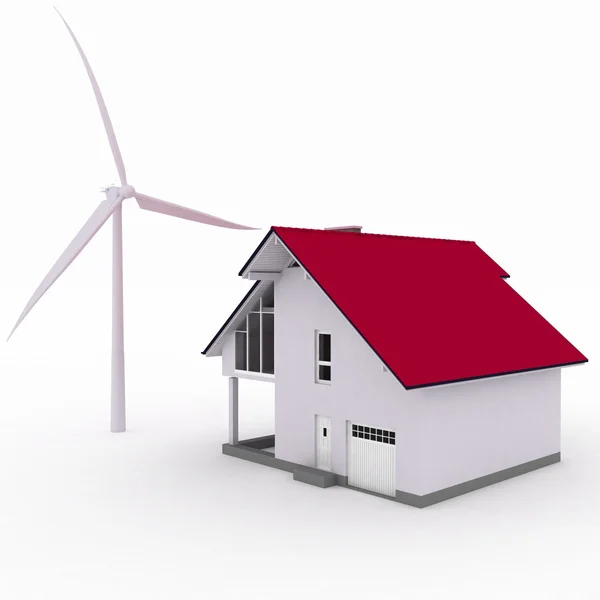 Эко-дом с ветряной турбиной — стоковое фото