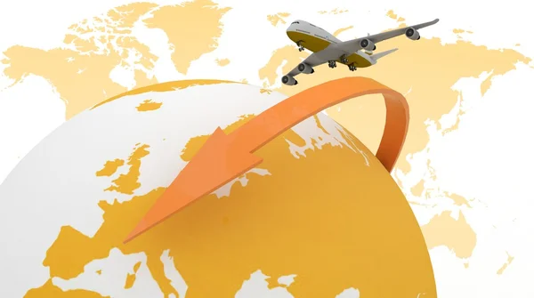 Aereo jet passeggeri 3d viaggia in tutto il mondo — Foto Stock