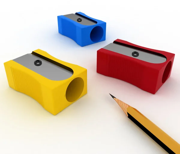 Pencil and pencils sharpeners on white — Stock Photo, Image