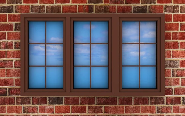 れんが造りの壁のプラスチック製の窓 — ストック写真