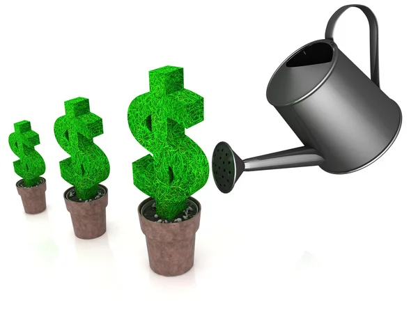 Sign of dollar, growing in a flowerpot — Stock Photo, Image