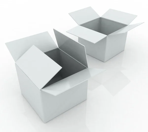 3d renderizar dois caixa branca aberta — Fotografia de Stock