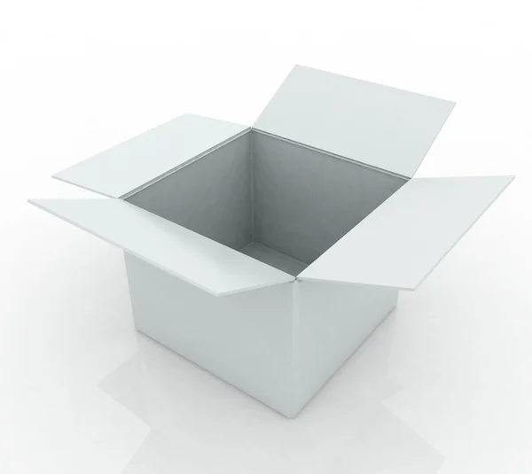 Открыт 3d рендеринговый белый ящик — стоковое фото