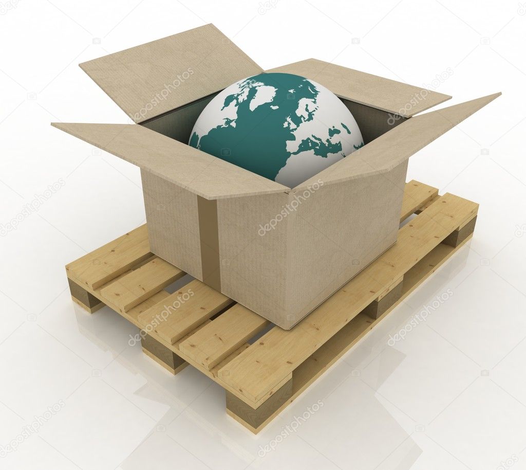 Cardboard box with globe