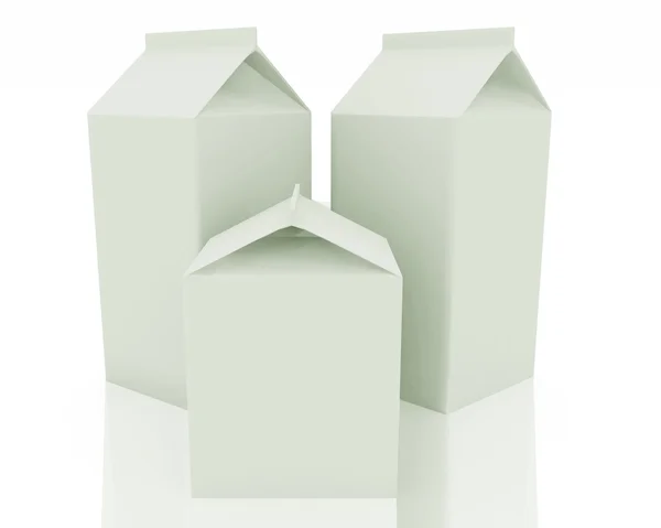 Trasparente latte modelli di pacchetto su bianco — Foto Stock