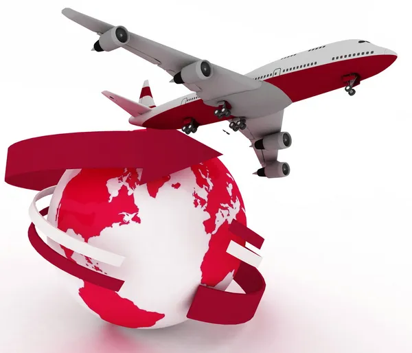 Passenger jet airplane travels around the world — Stock Photo, Image