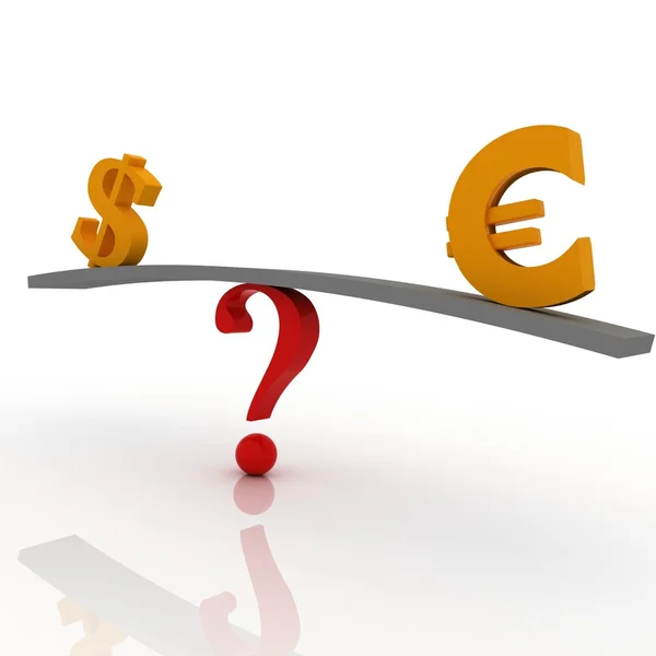 3d illustration of euro and dollar on scale board — Stock Photo, Image