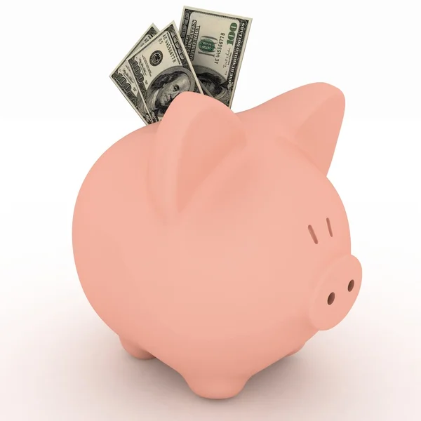 Piggy bank met een bundel van geld — Stockfoto