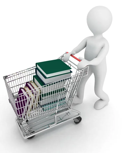 Man drives the complete cart of supermarket books. — Stock Photo, Image