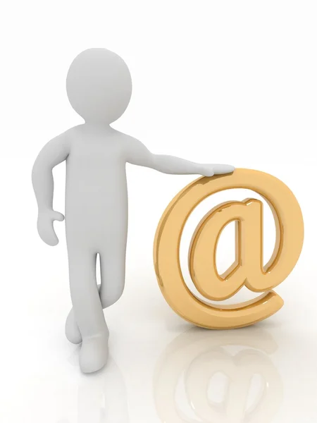 3d man standing at gold email sign — Stock Photo, Image