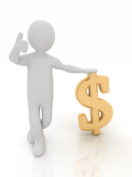 3d man rely on dollar — Stock Photo, Image
