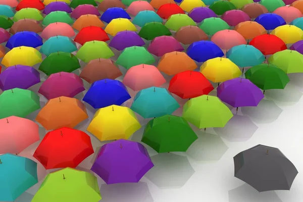 Mnoho deštníky jsou proti jeden tmavý — Stock fotografie