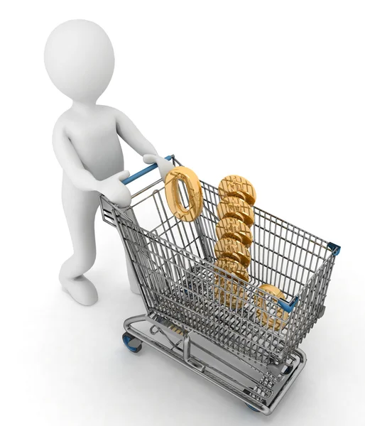 Person rolls the shopping cart with sign of percentage inwardly — Stock Photo, Image