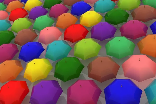 Många mångfärgad paraplyer — Stockfoto