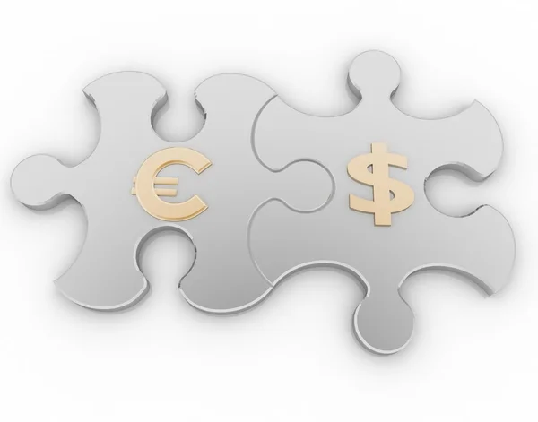 Two puzzle with the symbols of euro and dollar — Stock Photo, Image