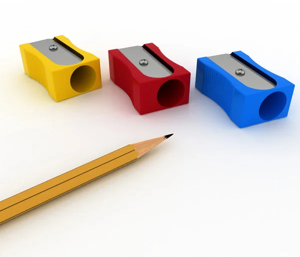 Pencils sharpeners and pencil on white background — Stock Photo, Image